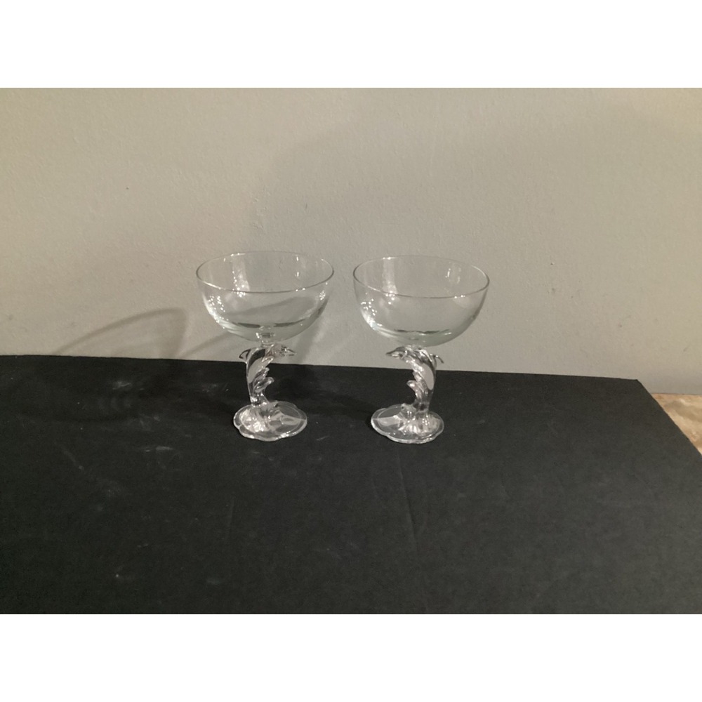 2 Cristal D'Arques Durand Dolphy Clear Champagne Tall Sherbert Glasses
